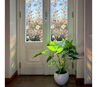 Runtoo Window Privacy Film Rainbow Boho Floral Window Clings 3D Decorative Vinyl Stained Glass Peony Flower Vine Butterfly Decals Static Sticker Non-Adhesive, 15.75 x 40 inches