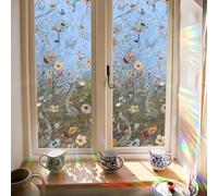Runtoo Window Privacy Film Rainbow Boho Flower Window Clings 3D Decorative Vinyl Stained Glass Wildflower Floral Decals Static Sticker Non-Adhesive, 15.75 x 40 inches