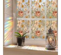 Runtoo Window Privacy Film Rainbow Boho Flowers Window Clings 3D Decorative Vinyl Stained Glass Vintage Floral Decals Static Sticker Non-Adhesive, 17 x 40 inches