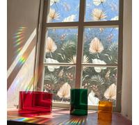 Runtoo Window Privacy Film Rainbow Boho Palm Leaves Window Clings 3D Decorative Vinyl Stained Glass Plant Leaf Decals Static Sticker Non-Adhesive, 15.75 x 40 inches