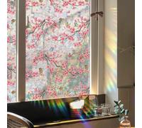 Runtoo Window Privacy Film Rainbow Cherry Blossom Flower Window Clings 3D Decorative Vinyl Stained Glass Butterfly Floral Decals Static Sticker Non-Adhesive, 15.75 x 79 inches