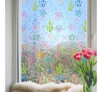 Runtoo Window Privacy Film Rainbow Flower Bubbles Window Clings 3D Decorative Vinyl Stained Glass Under The Sea Ocean Seaweed Decals Static Sticker Non-Adhesive, 15.75 x 40 inches