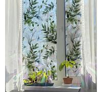 Runtoo Window Privacy Film Rainbow Green Leaves Window Clings 3D Decorative Vinyl Stained Glass Botanical Decals Static Sticker Non-Adhesive, 15.75 x 40 inches