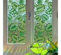 Runtoo Window Privacy Film Rainbow Green Leaves Window Clings 3D Decorative Vinyl Stained Glass Tropical Palm Leaf Decals Static Sticker Non-Adhesive, 15.75 x 40 inches