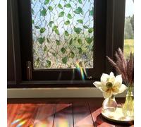 Runtoo Window Privacy Film Rainbow Leaves Window Clings 3D Decorative Vinyl Stained Glass Green Plant Vines Decals Static Sticker Non-Adhesive, 17 x 40 inches