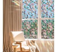 Runtoo Window Privacy Film Rainbow Pink Floral Window Clings 3D Decorative Vinyl Stained Glass Cherry Blossom Flower Branch Decals Static Sticker Non-Adhesive, 15.75 x 40 inches