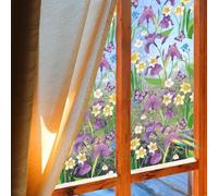 Runtoo Window Privacy Film Rainbow Purple Flowers Window Clings 3D Decorative Vinyl Stained Glass Butterfly Floral Decals Static Sticker Non-Adhesive, 15.75 x 40 inches