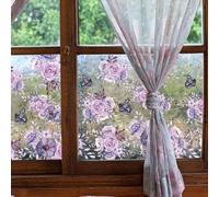 Runtoo Window Privacy Film Rainbow Purple Flowers Window Clings Boho 3D Decorative Vinyl Stained Glass Butterfly Peony Floral Decals Static Sticker Non-Adhesive, 15.75 x 40 inches