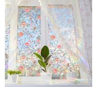 Runtoo Window Privacy Film Rainbow Rose Floral Window Clings 3D Decorative Vinyl Stained Glass Boho Pink Peony Flowers Decals Static Sticker Non-Adhesive, 15.75 x 40 inches