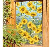 Runtoo Window Privacy Film Rainbow Sunflower Window Clings 3D Decorative Vinyl Stained Glass Floral Decals Static Sticker Non-Adhesive, 17 x 40 inches