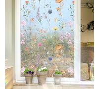 Runtoo Window Privacy Film Rainbow Wild Flowers Window Clings 3D Decorative Vinyl Stained Glass Boho Floral Decals Static Sticker Non-Adhesive, 15.75 x 40 inches