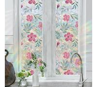 Runtoo Window Privacy Film Rainbow Wildflowers Window Clings 3D Decorative Vinyl Stained Glass Purple Floral Leaves Decals Static Sticker Non-Adhesive, 17 x 40 inches