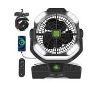RUNTOP 20000mAh Rechargeable Oscillation Camping Fan with LED Lantern, Battery Operated, 4 Speeds, Remote Control, Black, Modern, Portable, Tabletop, Outdoor, Personal USB Desk Fan