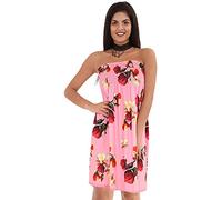 Runway Splash Imaginary Ladies Womens Floral Sheering Boobtube Stretch MINI Dress Tops Plus Size 8-22 (UK 18-20, Pink Red Floral)
