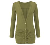 Runway Splash Imaginary New Ladies Womens Long Sleeve Button Boyfriend Ruched Pocket Cardigan Plus Size[Khaki,UK 10-12]