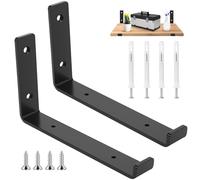 RunXinDa 2 Pack Black Heavy Duty Floating Shelf Brackets 20 x 11.5cm, Invisible Metal Shelf Supports with Lip for Wall Mounted Shelves - Industrial Style