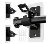 RunXinDa 2 Pack No Drill Curtain Rod Brackets, Self Adhesive Black PET Holders, Heavy Duty Stick on Wall Hooks for Towel Hanger, Bathroom, Kitchen, Living Room