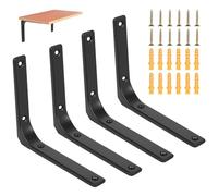 RunXinDa4 Pack Black Heavy Duty Shelf Brackets 150x125mm, Floating Shelf Corner Braces 90 Degree Metal Brackets for Wall Mounted Shelves Cabinets (4pcs-150x125mm(Black))