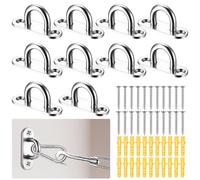 runxsam 11 Pcs Stainless Steel Pad Eye Plate Hooks, 1.8 inch M5 Heavy Duty Eye Pads Hardware Staple Hook Loop Ceiling Hooks with 22 Screws & 22 Wall Plugs for Hanging Items