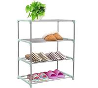 RUNYA Shoe Racks 4 Tier Heavy Duty Metal Shoe Racks Storage Organisers for Living Room, Cloakroom and Hallway, 18.5" x 10.2" x 22", Green
