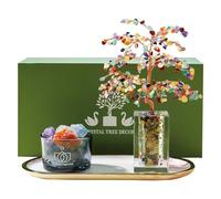 Runyangshi Chakra Crystal Tree of Life & Natural Crystal Ore Diffuser Set for Office Desk Living Room Home Decor - Gemstone Tree for Money Positive Energy Feng Shui Good Luck Gift for Women and Mom