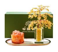 Runyangshi Citrine Crystal Tree of Life & Natural Crystal Ore Diffuser Set for Office Desk Living Room Home Decor Gemstone Tree for Money Positive Energy Feng Shui Good Luck Gift for Women and Mom