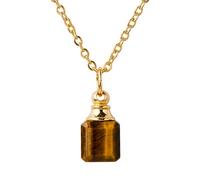 Runyangshi Natural Crystal Perfume Bottle Necklace, 0.4"-0.6"(1.2-1.5cm) Rectangle Crystal Vial Necklaces with Golden Chain for Men Women, Adjustable, Crystal, Crystal