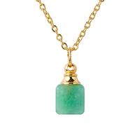 Runyangshi Natural Crystal Perfume Bottle Necklace, 0.4"-0.6"(1.2-1.5cm) Rectangle Crystal Vial Necklaces with Golden Chain for Men Women, Adjustable, Crystal, Crystal