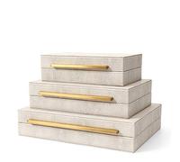 BAALTTO RUNYAO Kingflux Faux Ivory Shagreen Leather Set of 3 Pcs Decorative Boxes, Storage Boxes Jewelry Organizer, Men's Accessory Organizer (Ivory)