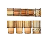 RUNZE765Z Kitchen Glasses Amber-Colored Drinking Glass Set of 4, Roman Column-Shaped Stackable Embossed Cups for Juice