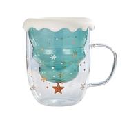 RUNZE765Z Kitchen Glasses Glass Christmas Cups with Lid, Double Walled Borosilicate Mugs with Handle for Hot Cocoa and Coffee, 300ml for Juice(Pink)