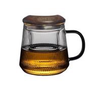 RUNZE765Z Kitchen Glasses Vertical Striped Glass Tea Cup with Infuser and Lid, Clear Mugs for Steeping Blooming Loose Leaf for Juice(Large)