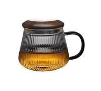 RUNZE765Z Kitchen Glasses Vertical Striped Glass Tea Cup with Infuser and Lid, Clear Mugs for Steeping Blooming Loose Leaf for Juice(Small)