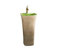 RUNZE765Z Pedestal Sink Freestanding Ceramic Pedestal Sink With Faucet And Drain One Piece Basin Unit For Indoor Outdoor Bathroom Pedestal Sink