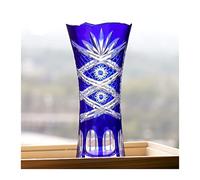 RUNZE765Z Vases For Flowers Elegent Bohemian Czech Style Blue Glass Vase Hand Cut To Clear Crystal Decor Flower Vase Engraving Pattern Unique Flower Vase
