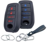 RUNZUIE 2Pcs 4 Buttons Silicone Smart Key Fob Cover for 2019-2022 2023 2024 2025 Toyota Prius Land Cruiser Venza RAV4 Prime Hilux Tundra Corolla Crown Highlander BZ4X (Black with Red/Blue)