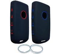 RUNZUIE 2Pcs 4 Buttons Silicone Smart Key Fob Remote Cover Case Shell Compatible with 2019 2020 2021 Mazda 3 6 CX-30 CX-5 CX-9 Black with (Red Blue)
