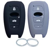 RUNZUIE 2Pcs 4 Buttons Silicone Smart Key Fob Remote Cover Case Shell Compatible with Subaru Outback Legacy Impreza Forester XV Ascent Crosstrek Impreza BRZ WRX Sti Black Gray
