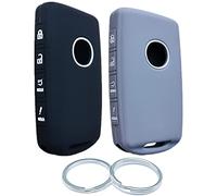 RUNZUIE 2Pcs 4 Buttons Silicone Smart Remote Key Fob Compatible with 2021 2020 2019 Mazda 3 6 CX-30 CX-5 CX-9 Key Fob Cover (Black with Gray), S (CDLC1266)