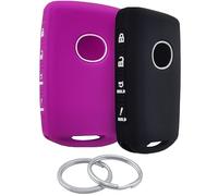 RUNZUIE 2Pcs 4 Buttons Silicone Smart Remote Key Fob Compatible with 2023 2022 2021 2020 2019 Mazda 3 6 CX-30 CX-5 CX-9 CX-50 Key Fob Cover (Black/Purple)