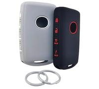 RUNZUIE 2Pcs 4 Buttons Silicone Smart Remote Key Fob Compatible with 2023 2022 2021 2020 2019 Mazda 3 6 CX-30 CX-5 CX-9 CX-50 Key Fob Cover (Gray/Black with Red)