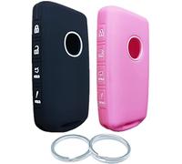 RUNZUIE 2Pcs 4 Buttons Silicone Smart Remote Key Fob for 2023 2022 2021 2020 2019 Mazda 3 6 CX-30 CX-50 CX-5 CX-9 Key Fob Cover (Black with Pink)