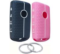 RUNZUIE 2Pcs 4 Buttons Silicone Smart Remote Key Fob for 2024 2023 2022 2021-2019 Mazda 3 6 CX-30 CX-5 CX-9 CX-50 C-90 Key Fob Cover (Black/Pink)