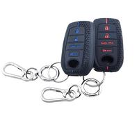 RUNZUIE 2Pcs Silicone Smart Key Fob Cover for 2022 2023 2024 2025 Toyota Tacoma Tundra Corolla Crown RAV4 4 Buttons (Black with Red/Blue)