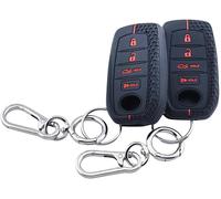 RUNZUIE 2Pcs Silicone Smart Key Fob Cover for 2022 2023 2024 2025 Toyota Tacoma Tundra Corolla Crown RAV4 4 Buttons (Black with Red)