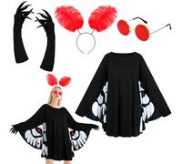 RUODON Mothman Costume Halloween Women Mothman Cosplay with Paw Gloves Glasses Feather Headband Accessories Set, Black, One Size