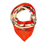 RUOLIN 35×35 inches large square women's satin silk like head scarf fashion pattern silk feeling hair sleeping wrap, 04 Dark Orange, Gharry Pattern, 35×35×0.05 inches