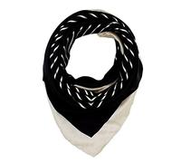 RUOLIN 35×35 inches large square women's satin silk like head scarf fashion pattern silk feeling hair sleeping wrap, 18 Black, Beige Line Pattern