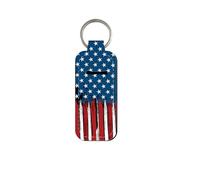 Ruoming 1PCS Flag Pattern Neoprene Lipstick Holder Keychain, 4.52x 1.57 inch, Protective Case with Metal Ring (America)