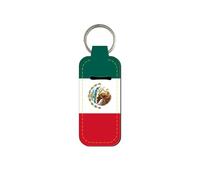 Ruoming 1PCS Flag Pattern Neoprene Lipstick Holder Keychain, 4.52x 1.57 inch, Protective Case with Metal Ring (Mexico)